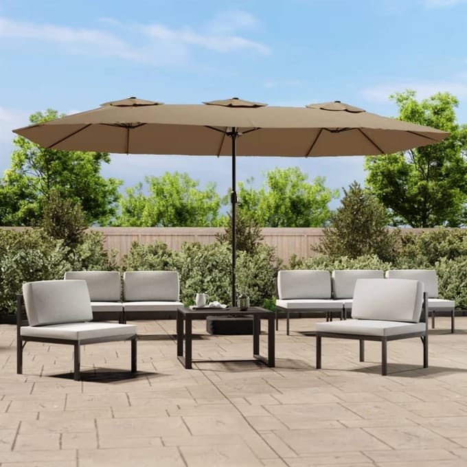 vidaXL - Parasol - dubbel - dak - met - LED - 449x265 - cm - taupe