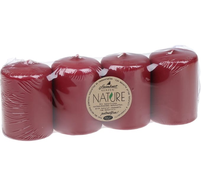 Stompkaarsen "Nature", 4‑pack - Bordeaux