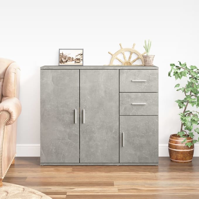 vidaXL - Dressoir - 91x29,5x75 - cm - bewerkt - hout - betongrijs