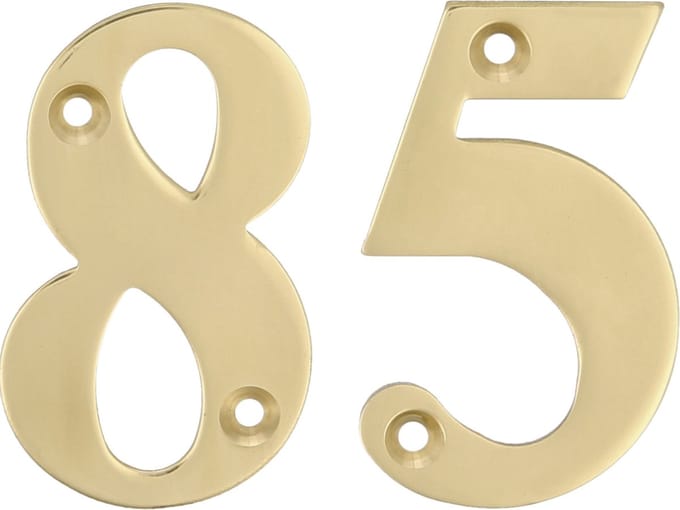 AMIG Huisnummer 85 - massief messing - 10cm - incl. bijpassende schroeven - gepolijst - goudkleur
