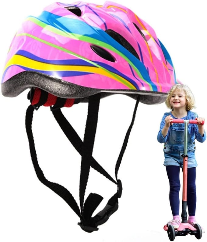 Kinderfietshelm - Hoofdbescherming - Veilige Rit - Verstelbaar Ontwerp - 52-58 cm - Regenboog Roze