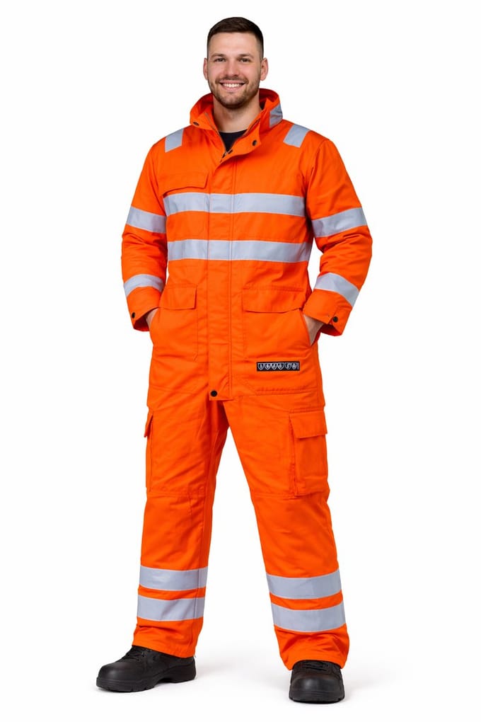 Overall Sioen High Visibility – Fluor Oranje – Maat 62 Regular – Reflecterend – Werkoverall