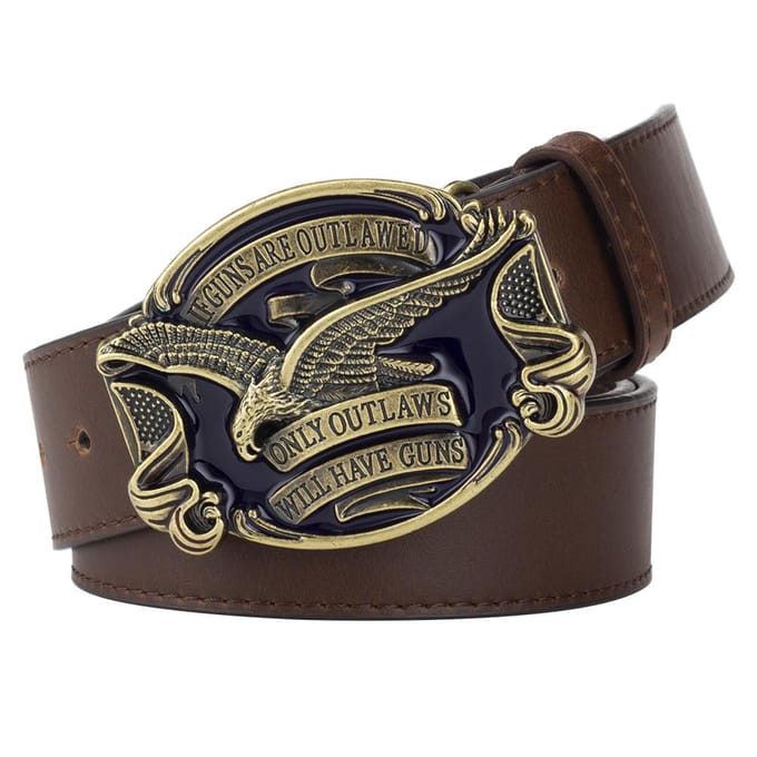Heeft Wapens Amerikaanse Adelaar Gesp Mode Lederen Riem Reliëf voor Mannen Cowboy 130cm black