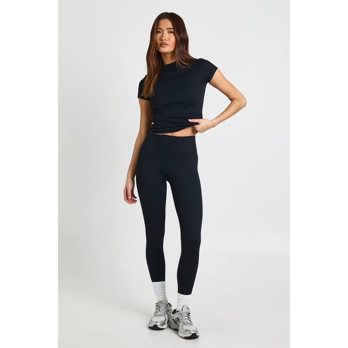 boohoo Dames Contour Geribbelde Naadloze Leggings | Zwart | Maat: Medium
