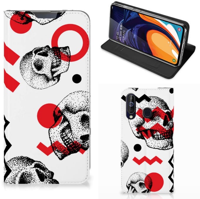 Mobiel BookCase Samsung Galaxy A60 Skull Red