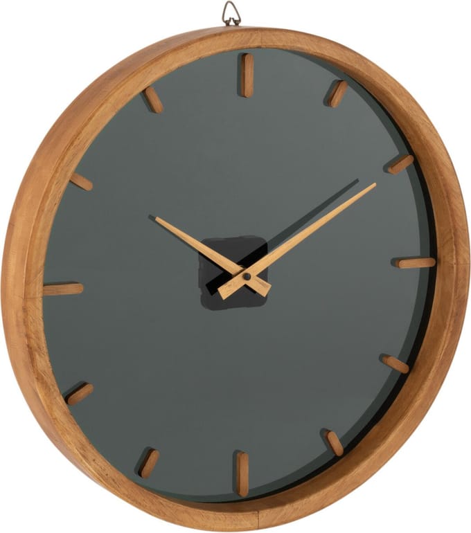J-Line klok Rond - hout/glas - bruin/zwart - Ø 40 cm