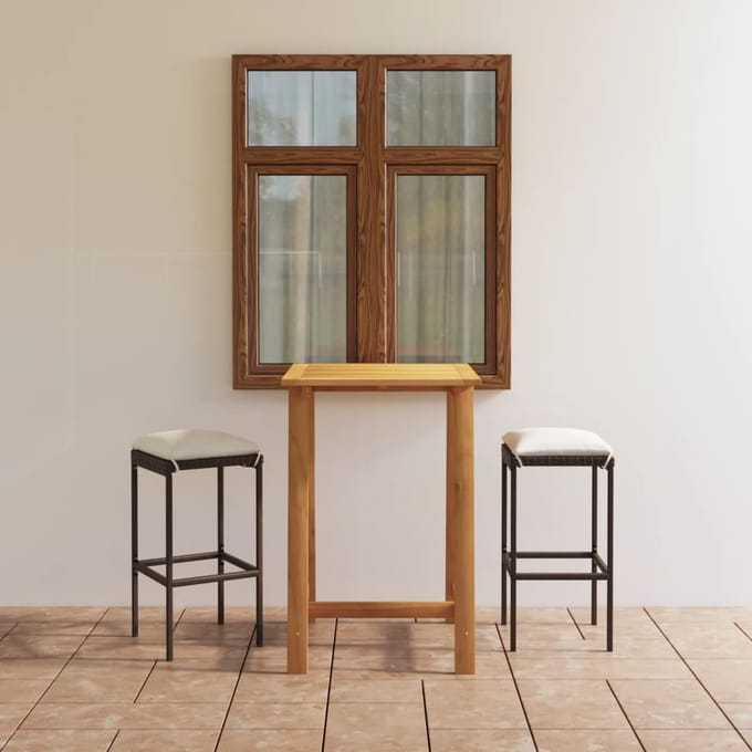 vidaXL - 3-delige - Tuinbarset - met - kussens - bruin