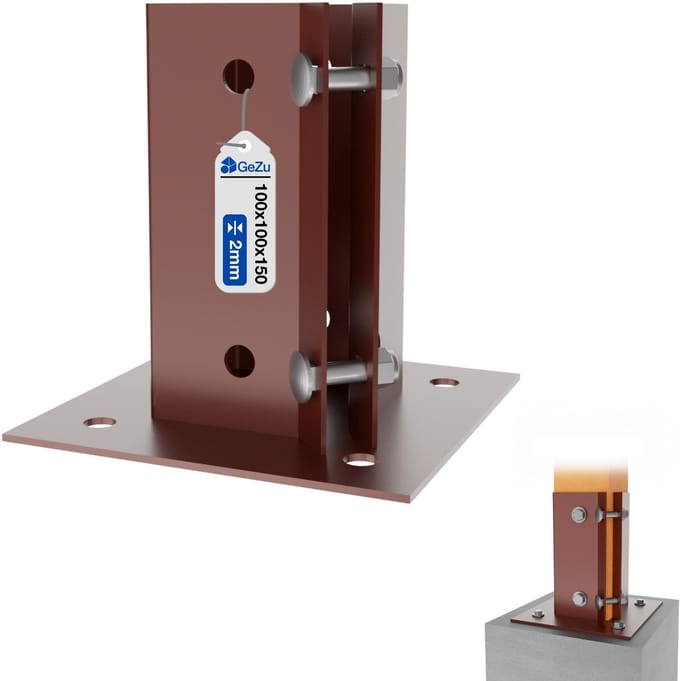 GeZu Impex Verstelbare Paalhouder Met Plaat 100 x 100 mm – Poedergecoat