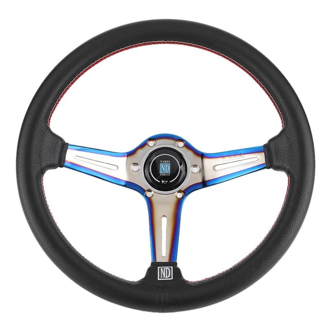 350mm 14in voor NARDI Stijl 6 Bouten Half Diep Zwart Geperforeerd Leer Racestuur W Met Claxon gray