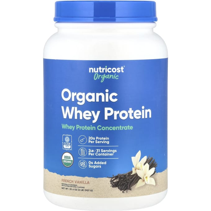 Nutricost, Biologisch Wei-eiwit, Franse Vanille, 2 lb (907 gram)