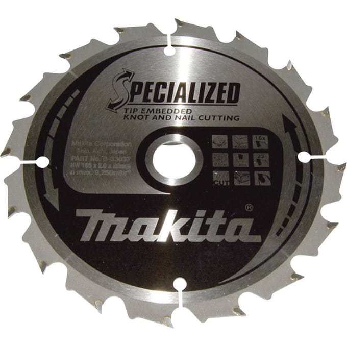 Makita 165 x 20 mm 16-tands Cirkelzaagblad Hout (noest/spijker) | Embedded Tip - B-33037
