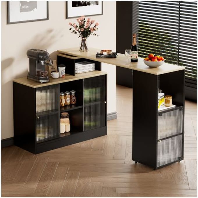 Table de bar extensible avec espace de rangement, table à manger compacte, table à manger compacte, pivote sans être soulevée, noire