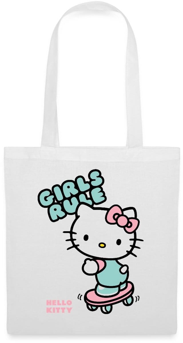 Hello Kitty Op Een Skateboard Met Girls Rules Tas Van Stof Schoudertas