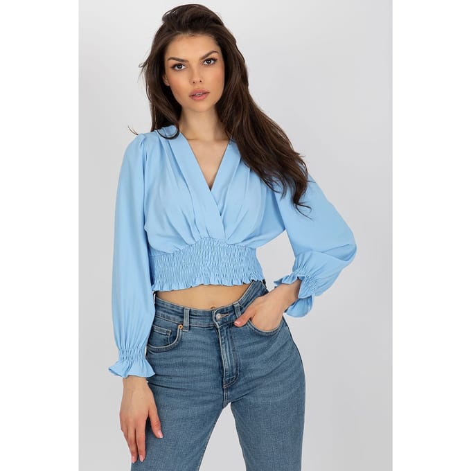 Elegant Wrap Blouse - Light Blue / One Size