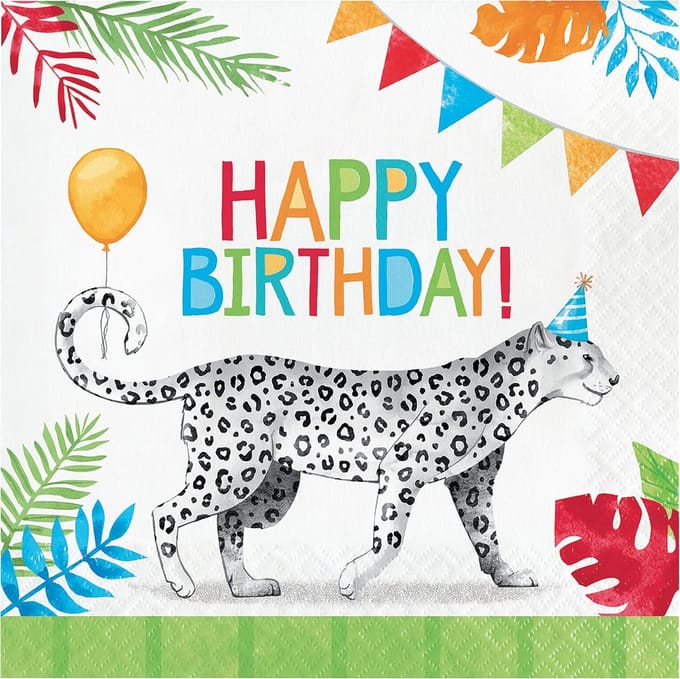 Servetten - happy birthday - panter - 16 stuks - 33x33cm