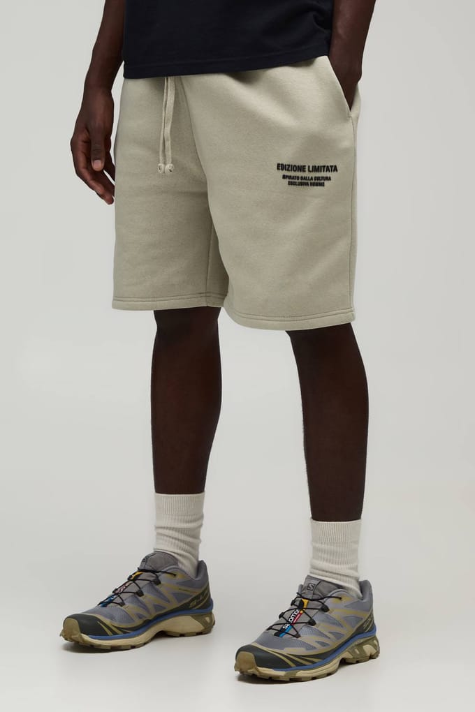 Regular Fit Short Van Jersey Met Hoge Reliëfprint | Stone | Size XS