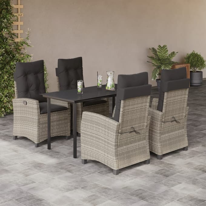 vidaXL - 5-delige - Tuinset - met - kussens - poly - rattan - lichtgrijs