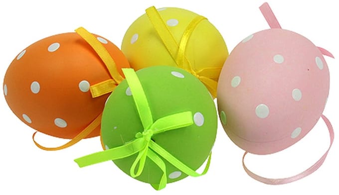 Plastic eieren met stippen assorti. 9,5 cm 8 stuks, 8 Stück