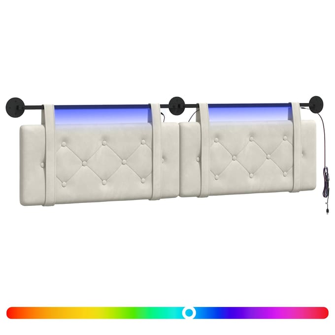 vidaXL - Hangend - hoofdbord - Met - LED-verlichting - Crèmekleurig - Fluweel