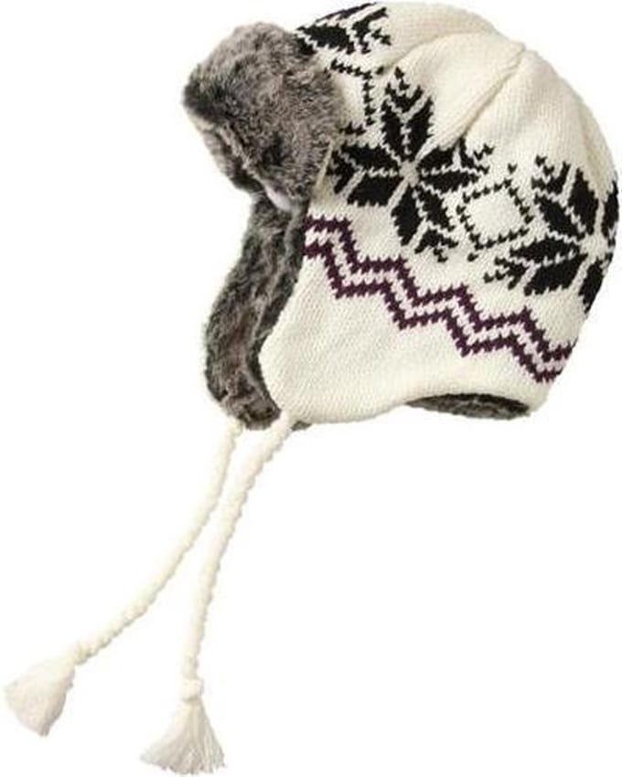 Jacquard Muts Met Bont Winter Design Wit Zwart Paars