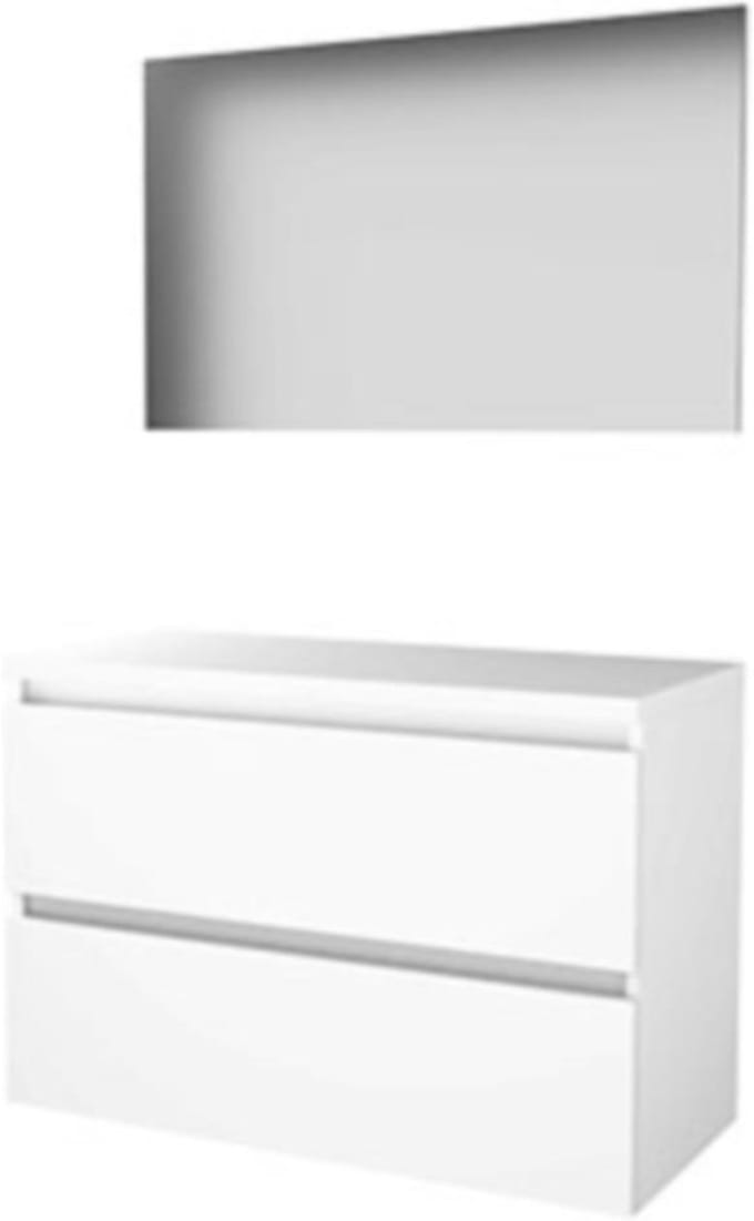 Basic-Line Basic 46 Badkamermeubelset - 100 x 46 cm - Greeploos - 2 Lades - Wastafelblad - Spiegel - Ice White