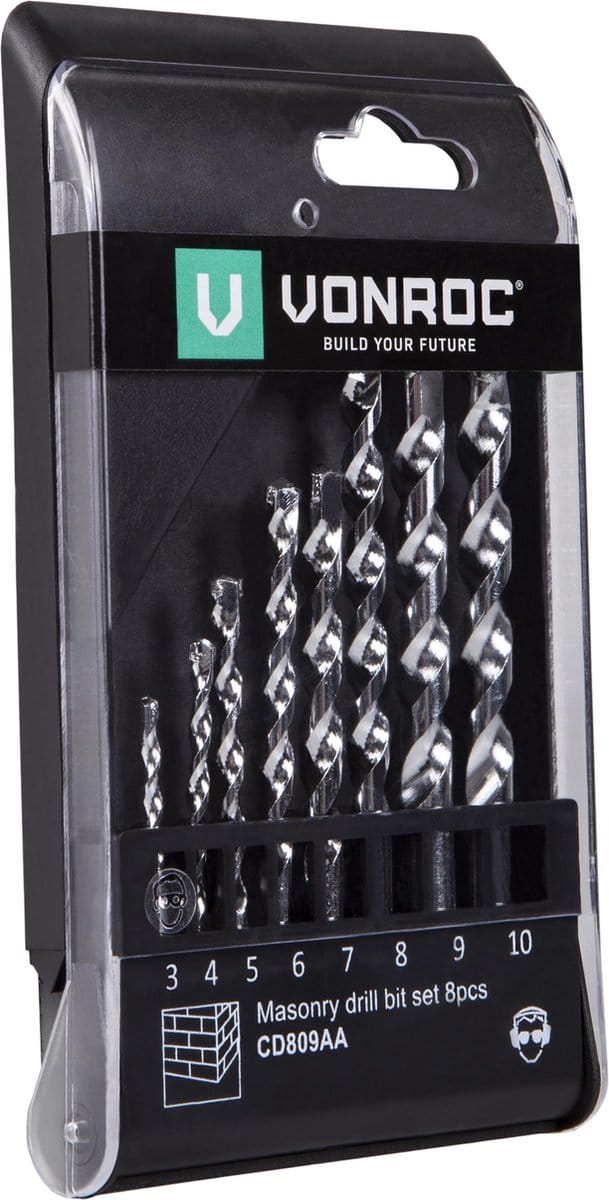 VONROC Steenboren bit set – 8 stuks – Ø3-10MM