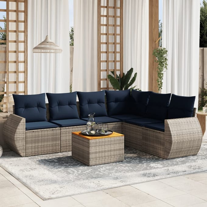 vidaXL - 7-delige - tuinbankset - met - kussens, - grijs - polyrotan