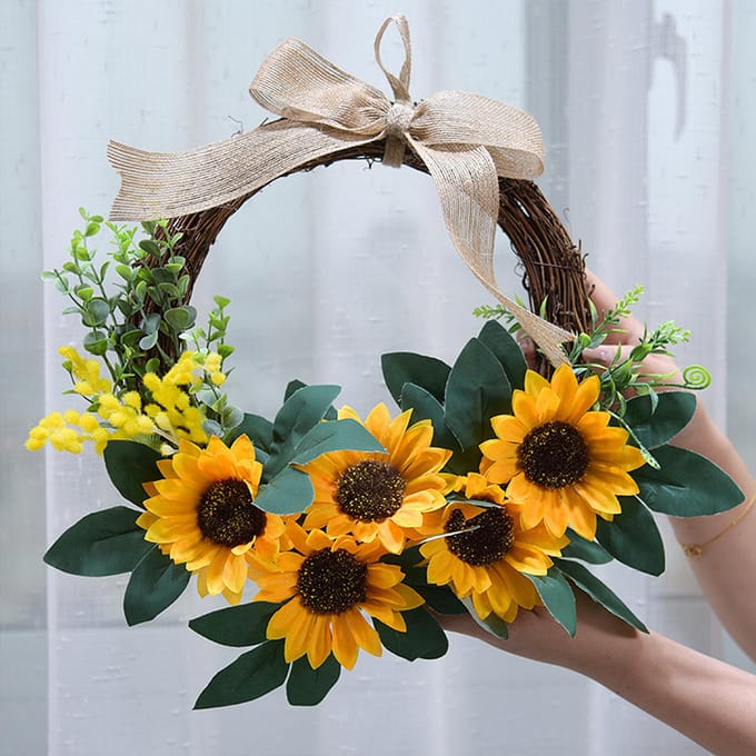 Simulatie Zonnebloem Krans Huis Bruiloft Decoratie Rotan Kunstkrans black