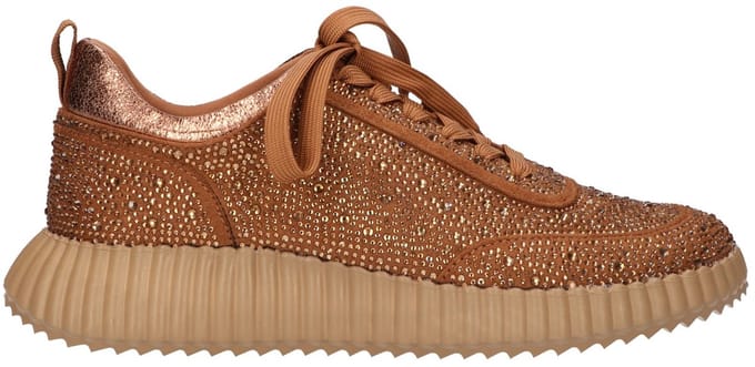 La Strada Sneaker Met Steentjes Bruin Textiel - Damesschoenen - Maat - 41