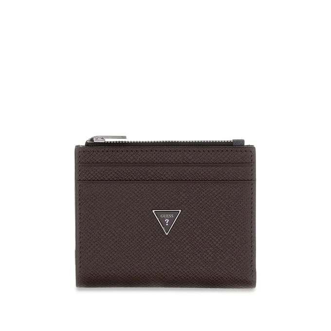 GUESS Leren portemonnee Milano Bifold Top Zip Wallet Dark Oak / Grey donkerbruin