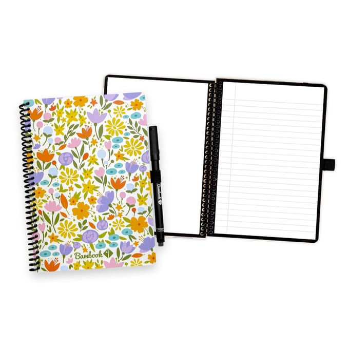 Bambook Floral uitwisbaar notitieboek - Spring - A5 - Blanco & lined - Duurzaam, herbruikbaar whiteboard schrift - Met 1 gratis stift
