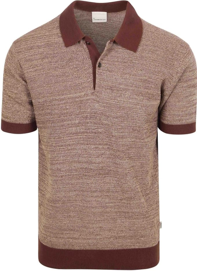 KnowledgeCotton Apparel Polo Knitted Chocolate - Maat L - Heren - Casual T-shirts