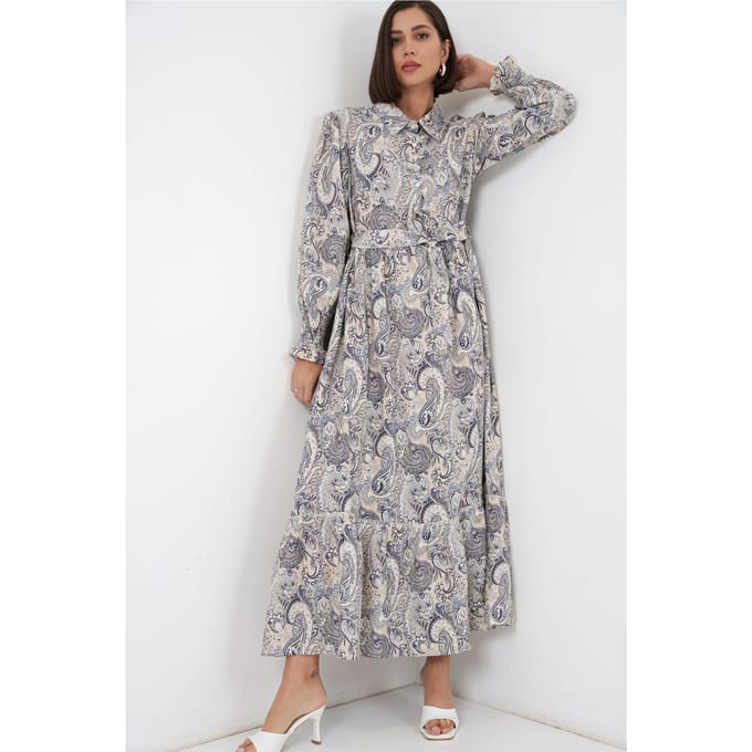 Paisley Geknoopt Midi Hemdjurk