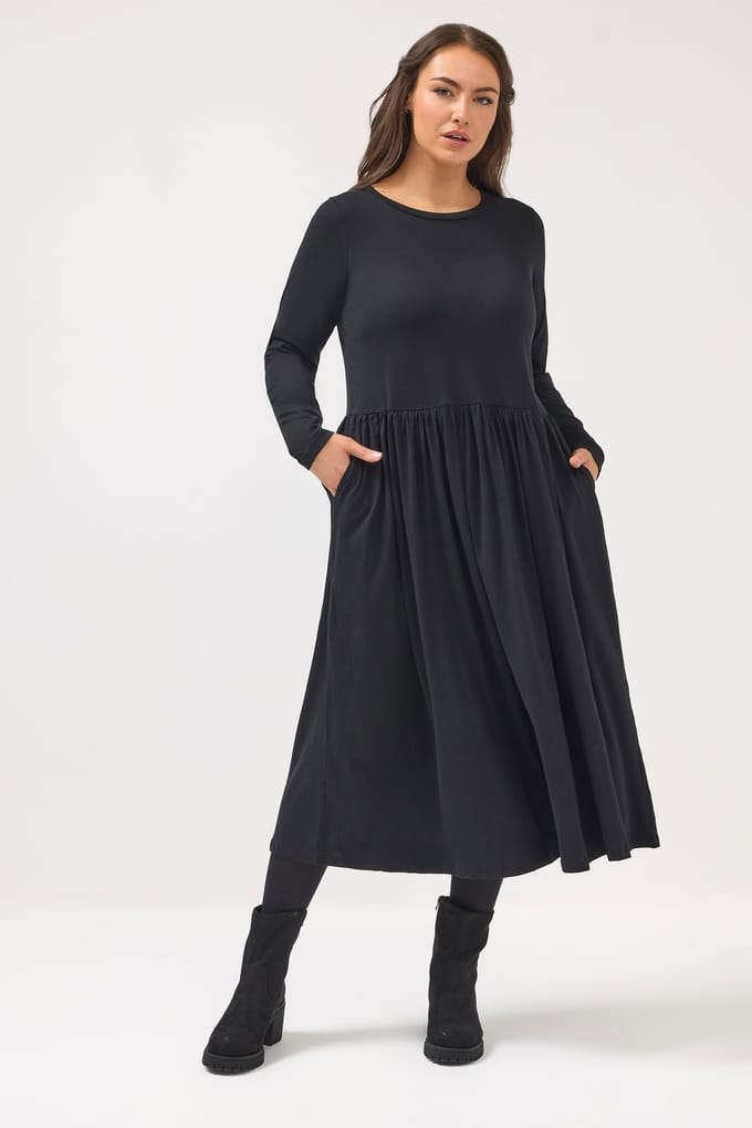 Yours Zwarte Peplum Maxi Jurk Size 42