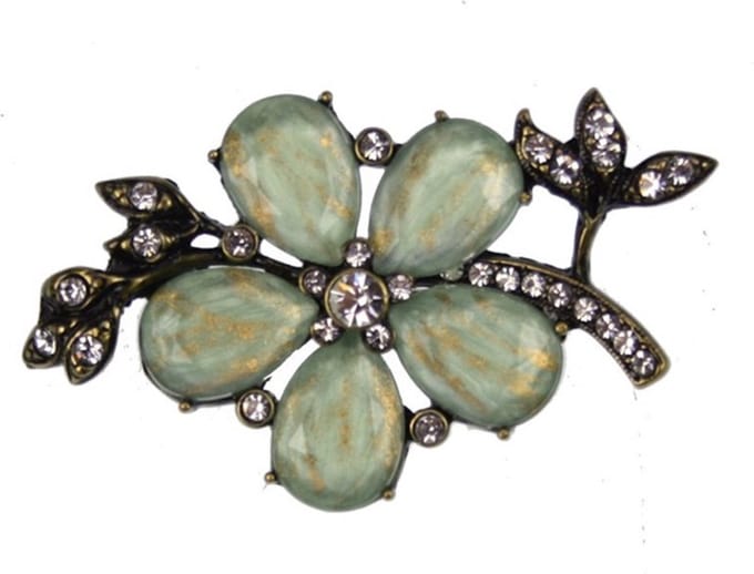 Broche Bloem groen/antiek goudkl. 5,2x1x3,3cm