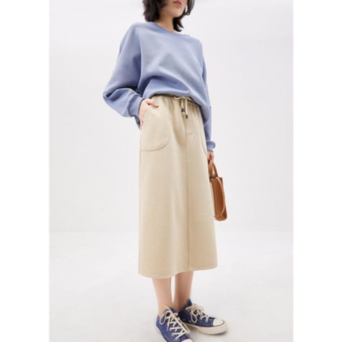 Casual Sport Trekkoord Strik Elastische Taille Achter Split Rok M gray