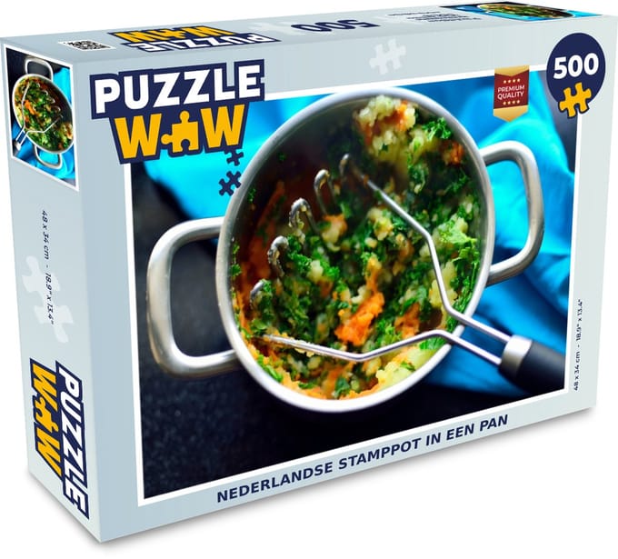 Puzzel Nederlandse stamppot in een pan - Legpuzzel - Puzzel 500 stukjes