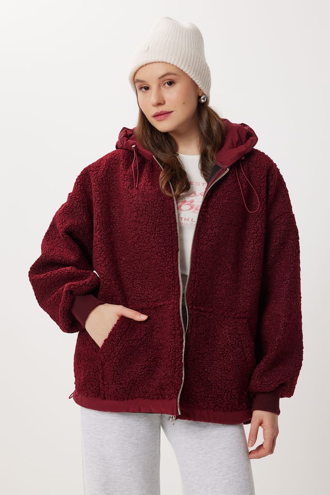 Overmaatse hoodie-pluche jas