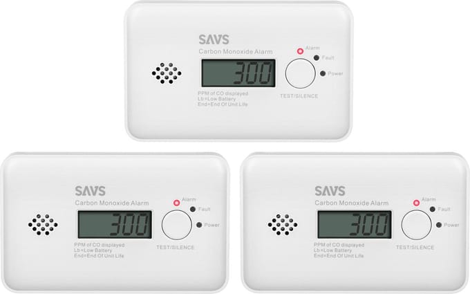SAVS C10 Koolmonoxidemelder 3-pack - 10 jaar batterij - LCD display - 10 jaar Figaro® sensor - Voldoet aan Europese norm