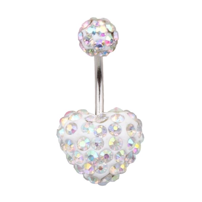 Fako Bijoux® - Navelpiercing - Disco Dots Duo - Hart - Wit MC