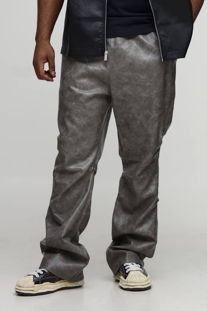Plus Antique PU geplooide, geplooide en uitlopende broek | Black | Size 44