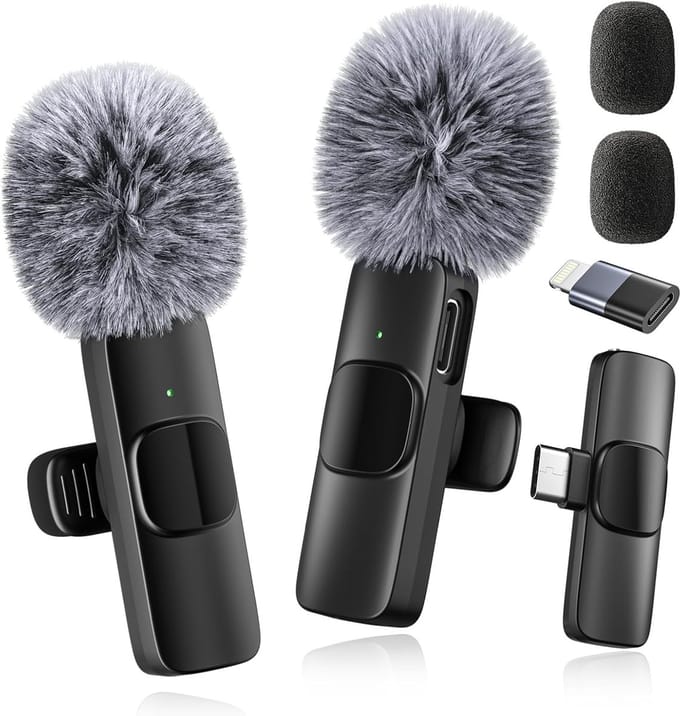 carmdering - Draadloze Microfoon - Lavalier Microfoon - Podcast Microfoon - 48kHz/24-bit, USB-C plug&play, 20m bereik, 12u batterij - Voor iPhone & Android - 2 stuks, 28g, windschermen