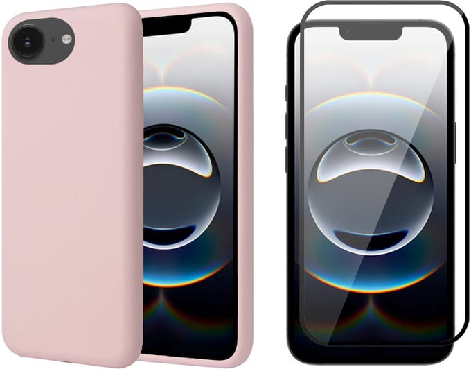 Hoesje geschikt voor iPhone 16e - Screenprotector Volledig Dekkend Glas - Mat Back Case Roze