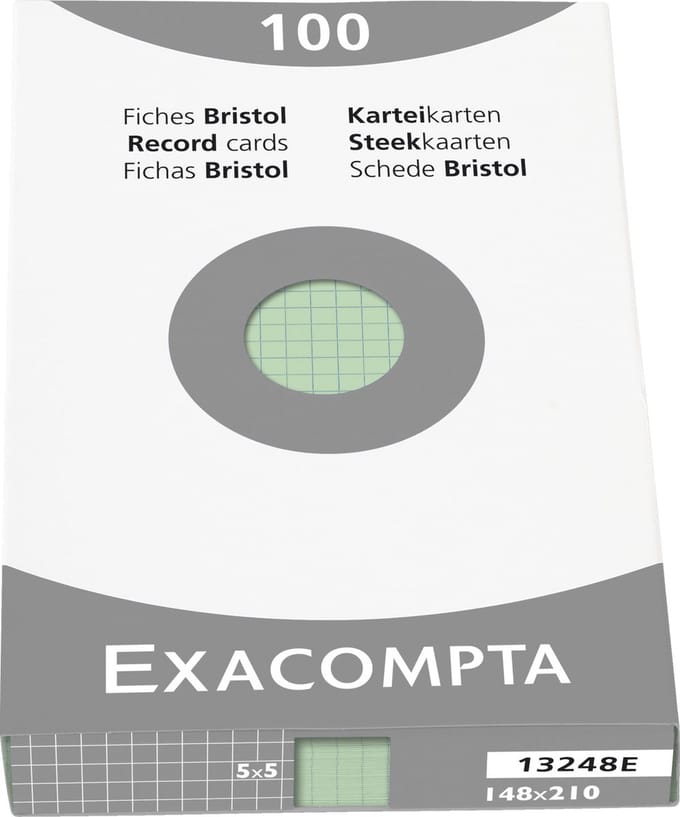 Exacompta etui 100 steekkaarten bristol geruit 5x5 niet geperforeerd 148x210mm - Groen - 13248E