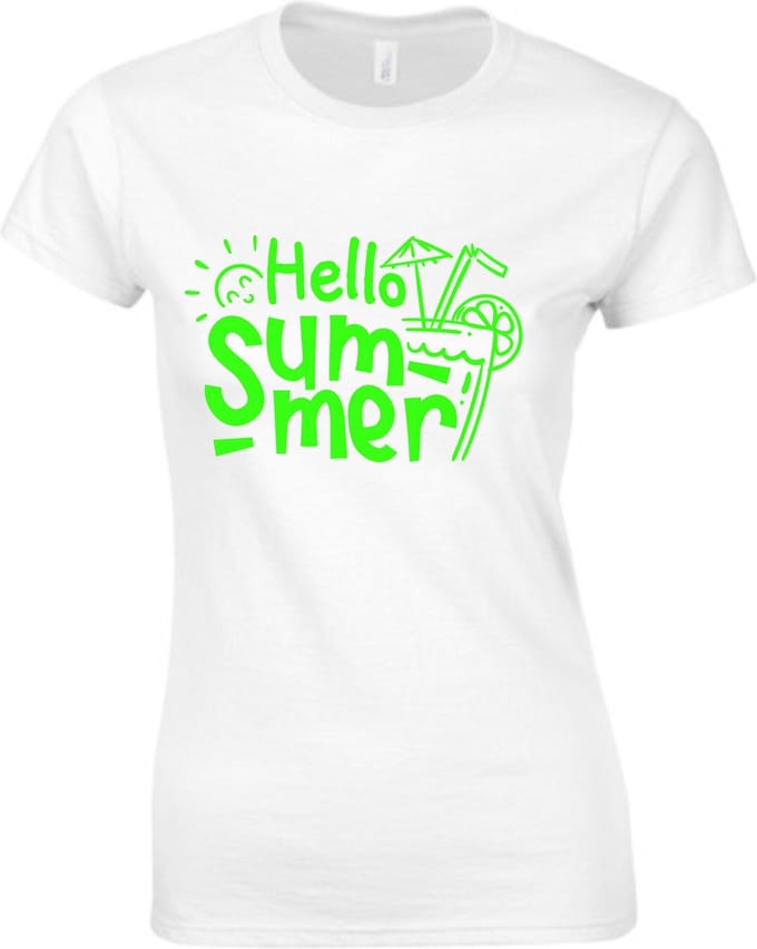HELLO SUMMER Dames TSHIRT - Neon tekst Groen - Zomer t-shirt- LARGE