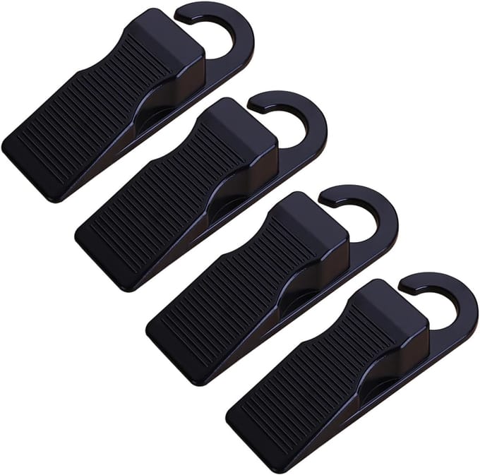 Deurstopper Set - Deurwig Rubber - Kamer Ventileren - Met Ophanghaak - 4 Stuks - Zwart