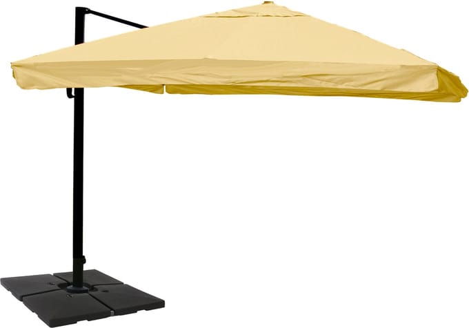Zweefparasol MCW-A96, 3,5x3,5m (Ø4,95m) polyester/aluminium 25kg ~ Flap, crème met standaard