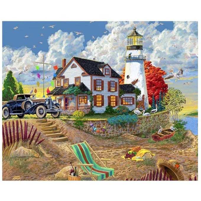 5D bricolage diamant peinture phare point de croix diamant broderie voiture bord de mer décoration de mariage 20X30CM gray
