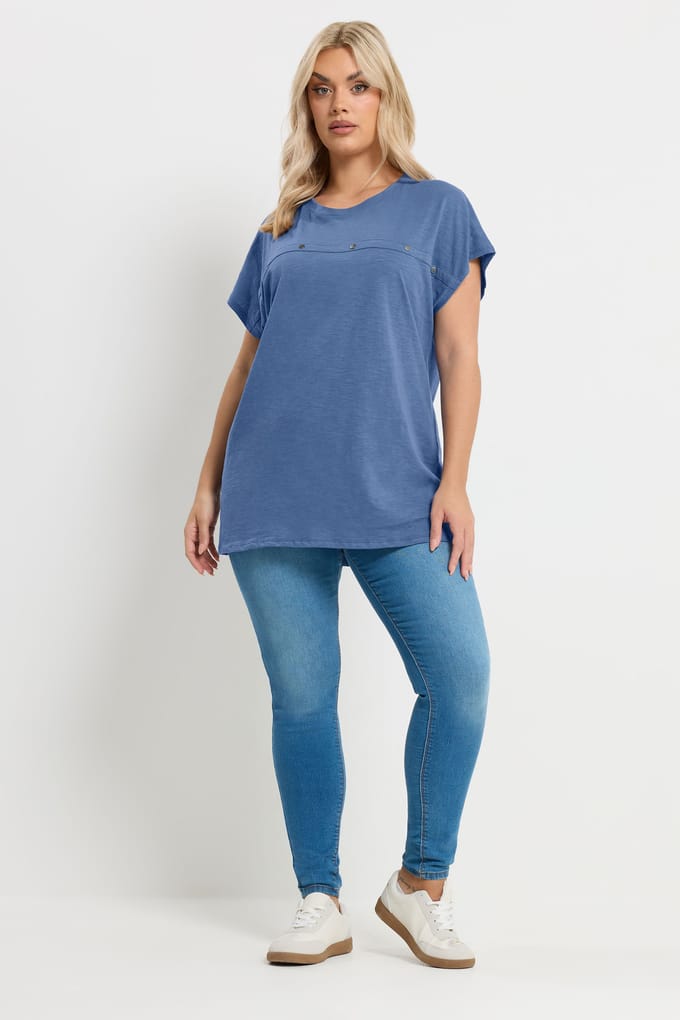 Yours Blauw Tshirt Met Studs En Aangegroeide Mouwen Size 50-52