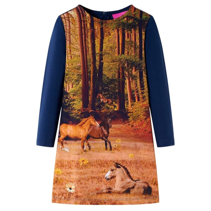 vidaXL Kinderjurk met lange mouwen 116 marineblauw